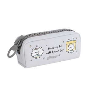 Large capacity canvas pencil case with big zipper and cute cartoon dog design
