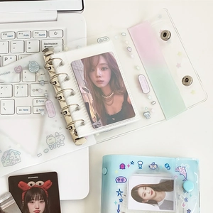 Mini transparent PVC binder for photocard storage with cute stars and metal rings