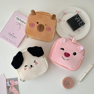 Cute cartoon puppy and bear plush cosmetic bags for stationery and makeup storage