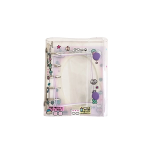 Transparenter PVC-Ordner für Fotokarten mit Glitzereffekt und lila Druckknöpfen