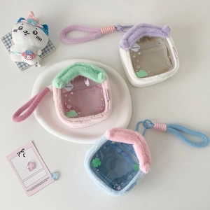 Plush doll storage display bag with transparent window and colorful macaron tones
