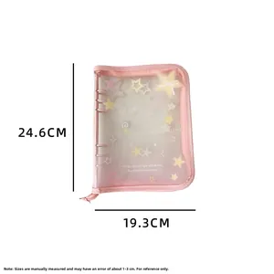 Pink star-patterned A5 photo binder case with zipper closure and 24.6x19.3cm dimensions