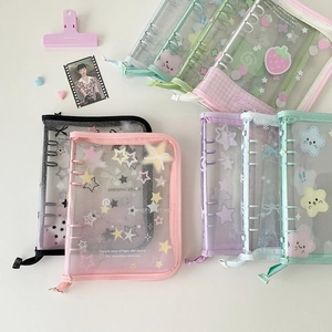 Clear Glitter Zipper Binder Photocard Album PVC Loose Leaf Collector Book Star Strawberry Patterns Kpop Card Storage