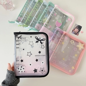 Glitter PVC A5 binder photo album with zipper closure and strawberry star patterns