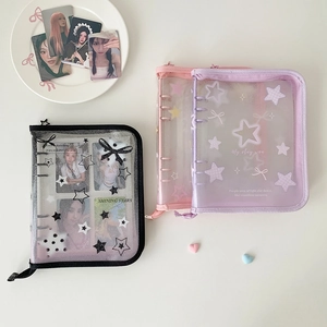 Glitter transparent A5 binder for photo cards with star zipper and six-ring mechanism