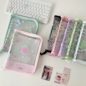 A5 pastel PVC zipper binders for postcards and photo cards with cute cartoon patterns