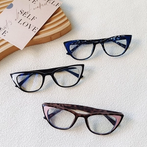 Kids vintage cat eye glasses frames in black, blue marble, and dark leopard pattern