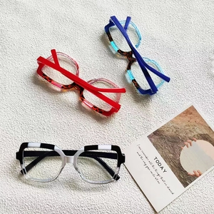 Detailed view of assorted tortoise shell and contrast color square eyewear frames