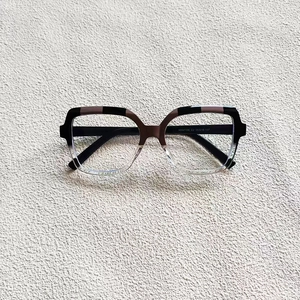 Detail view of KD97196 tricolor glasses frame with size specs on temple arm