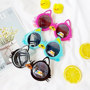 Polarized kids sunglasses with cute cat ear frames in pink blue and black colors