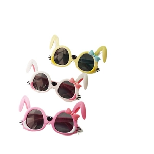 Mignonnes lunettes de soleil polarisées lapin pour enfants en silicone jaune blanc et rose
