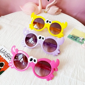 Cartoon crab polarized sunglasses for kids in yellow, lavender, and pink colors