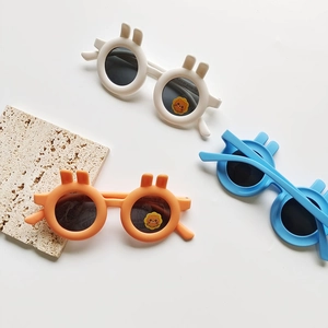 Polarized kids sunglasses with cute rabbit ears in cream, orange and sky blue colors