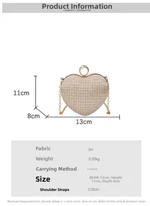 Spécifications de taille pour sac de soirée en forme de cœur avec chaîne dorée