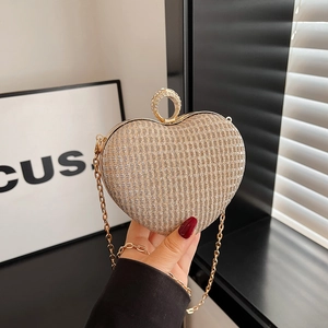 Sac De Soirée Coeur Paillettes Strass Fermoir Anneau Chaîne Bandoulière Luxe Fête Pochette Femmes
