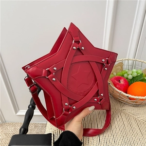 Star Shaped Shoulder Bag PU Leather Metal Rivet Cross Strap Gothic Punk Y2K Trendy Crossbody Purse Women