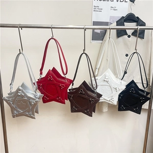Star shaped faux leather crossbody bags for women in five colors with metallic zipper