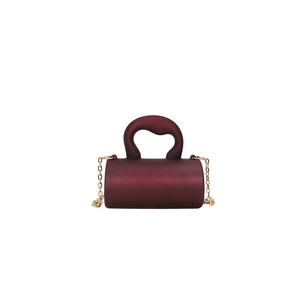 Mini sac à main cylindrique bordeaux en acrylique avec poignée ronde et chaîne dorée