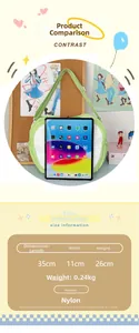 Size guide for cute apple backpack showing 35x11x26cm dimensions and tablet capacity