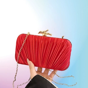 Sac De Soirée Plissé En Satin Pour Femme Pochette Élégante Mariage Fête Sac À Bandoulière Avec Fermoir Métallique Et Chaîne