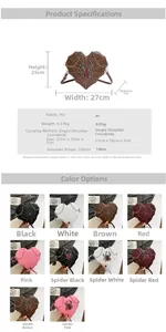 Detailed size specifications for Gothic heart bag with spider web embroidery