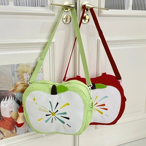 Cute apple-shaped shoulder bags in red and green canvas with star embroidery