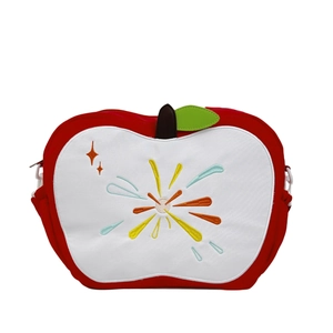 Cute red apple-shaped backpack with white core and embroidery for women