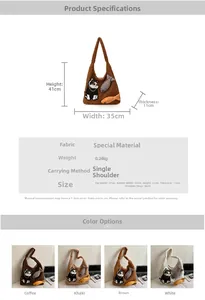 Tableau des tailles et options de couleurs pour grand sac cabas en peluche avec broderie chat