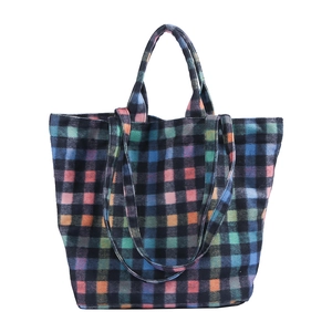 Colorful checkered plaid tote bag with top handles and shoulder strap for women
