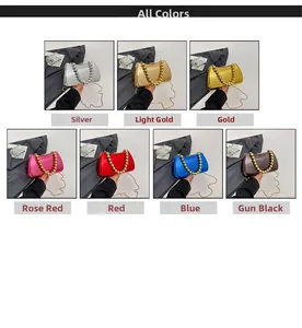Metallic acrylic clutch bags in seven vibrant colors with beaded handle and chain
