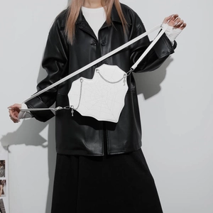 White heart-shaped gothic spider web shoulder bag with silver cross charm and chain