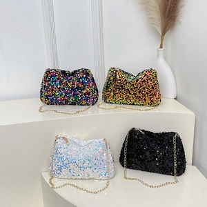 Sparkly sequin crossbody chain bags for women in multicolor, green, white, and black colors