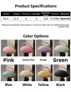 Size chart and color selection for acrylic egg-shaped evening clutch bags with chain strap