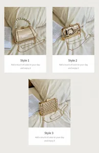 Detaillierter Vergleich goldener Abendtaschen mit Perlengriff und feinen Metallketten