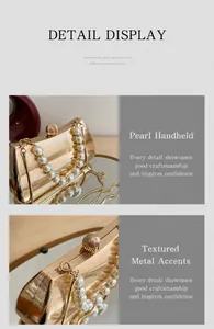 Detailansicht der goldenen Metallstruktur und des Perlengriffs der Abendhandtasche