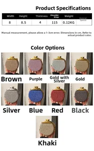 Mini borsa da sera con strass e tabella colori inclusi i modelli in oro e argento
