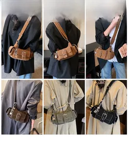 Detailed views of multi-pocket vintage messenger bags in four versatile earth tones