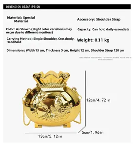 Mini lucky bag shaped acrylic clutch with carp lotus relief and chain strap details