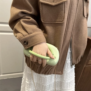 Chic light green acrylic jelly box bag with metal chain and geometric handle for women