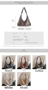 Detail view of rivet-studded hobo shoulder bag available in five retro-style colors