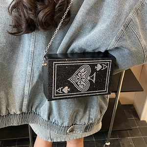 Creative Ace of Spades evening clutch bag with sparkling rhinestones and chain strap