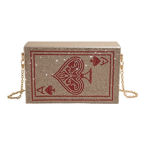 Sparkling playing card Ace of Spades evening clutch with rhinestones and gold chain strap