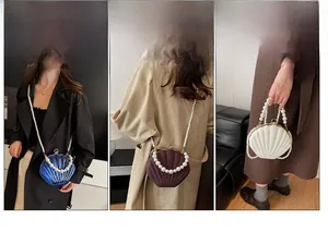 Three ways to wear creative shell acrylic evening bag: crossbody, shoulder and handbag view