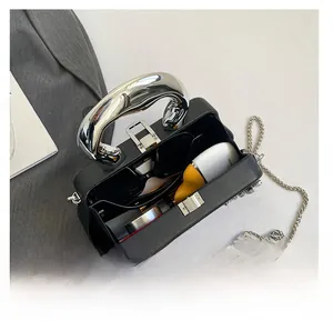 Detail showing the internal storage capacity of the elegant black evening clutch bag
