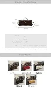 Detailed size parameters and multi-color chart for the glossy PU leather shoulder bag