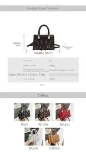 Detail view of vintage rivet shoulder bag with PU leather dimensions and color options