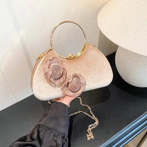 Samt Abendtasche Clutch Mit 3D Blumen Rose Handtasche Goldenem Metallringgriff Und Abnehmbarer Kette Für Damen Party