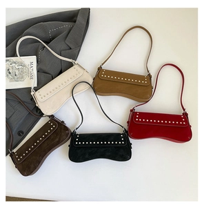 Detailed collection of baguette bags featuring stylish white stud trim in five diverse colors