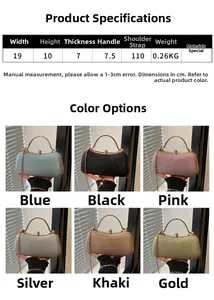 Detail showing dimensions and specifications for this rhinestone evening clutch bag