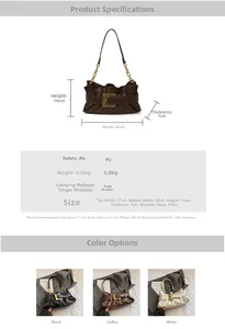 Dimensiones detalladas y opciones de color para el bolso de hombro plisado de cuero PU